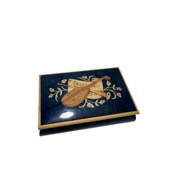 Italian Blue Music Instrument Inlaid Wooden Jewelry Trinket Box Isle Of Capri - Picture 7 of 7